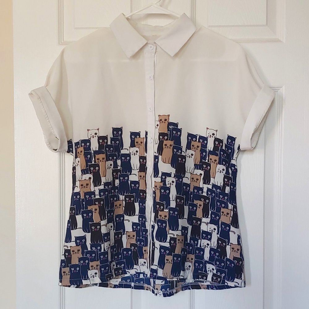 Shein Cat Lover Button Down Shirt